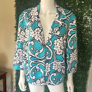 Turquoise Floral Print Blazer Jacket - Women's